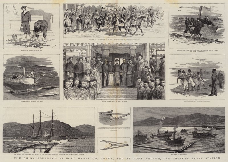 Das China-Geschwader in Port Hamilton, Korea, und in Port Arthur, der chinesischen Marinebasis von Joseph Nash