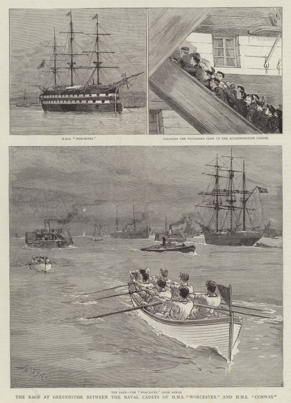 Das Rennen bei Greenhithe zwischen den Marinekadetten der HMS Worcester und HMS Conway von Joseph Nash