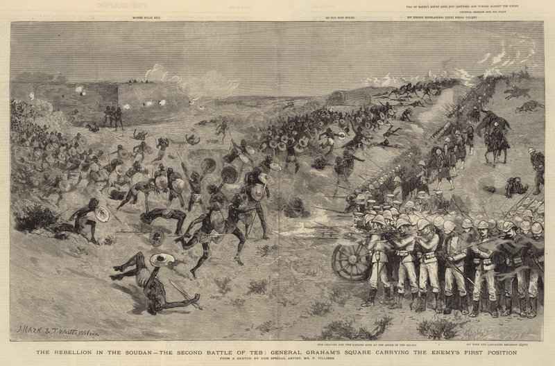 Die Rebellion im Sudan, die zweite Schlacht von Teb, General Grahams Quadrat erobert die erste Position des Feindes von Joseph Nash