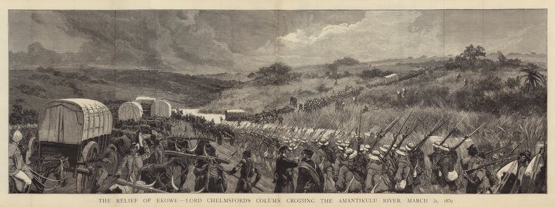 Die Befreiung von Ekowe, Lord Chelmsfords Kolonne überquert den Amantikulu-Fluss, 31. März 1879 von Joseph Nash