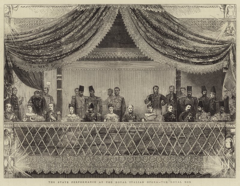 Die Staatsaufführung an der Royal Italian Opera, die königliche Loge von Joseph Nash