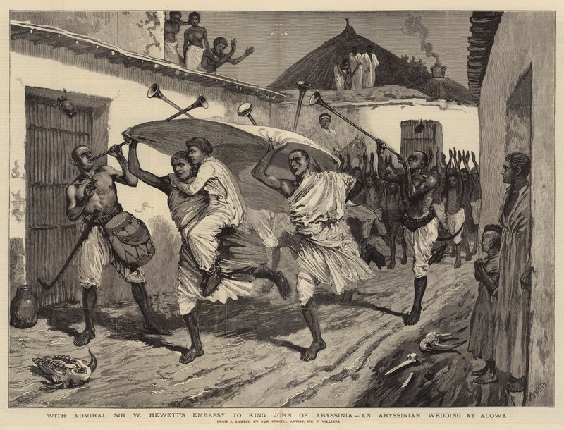 Mit der Botschaft von Admiral Sir W. Hewett an König John von Abessinien, eine abessinische Hochzeit in Adowa von Joseph Nash