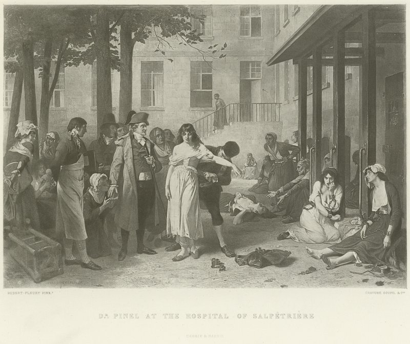 Dr. Pinel im Krankenhaus von Salpêtrière (Gravur) von Joseph Nicolas Robert Fleury