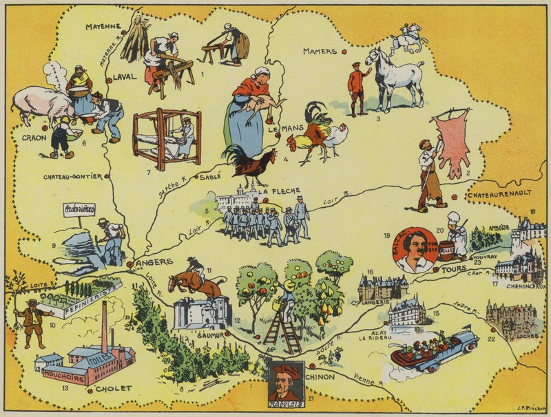 Maine-Anjou-Touraine (Farblithografie) von Joseph Porphyre Pinchon