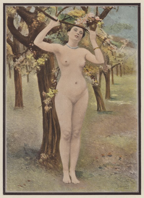 Frühling, Frau mit Baumblüte von Jules (after) Scalbert