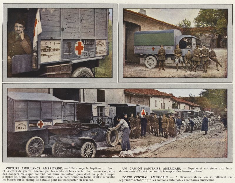 Amerikanischer Krankenwagen, ein amerikanischer Sanitätswagen, amerikanischer Zentralposten von Jules Gervais-Courtellemont