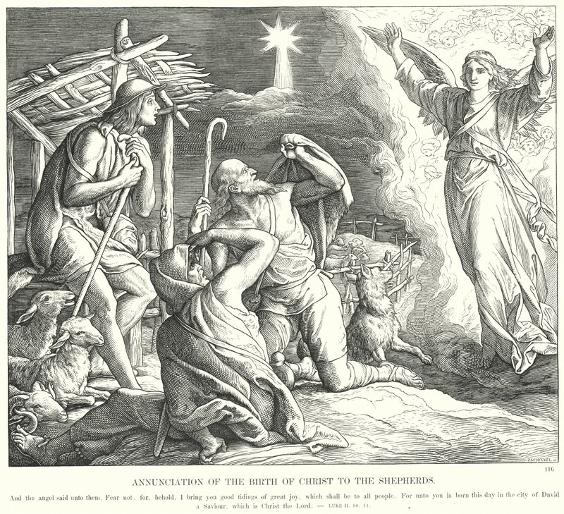 Verkündigung der Geburt Christi an die Hirten (Gravur) von Julius (after) Schnorr von Carolsfeld