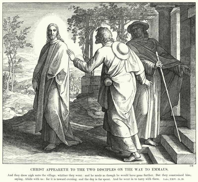 Christus erscheint den zwei Jüngern auf dem Weg nach Emmaus (Gravur) von Julius (after) Schnorr von Carolsfeld