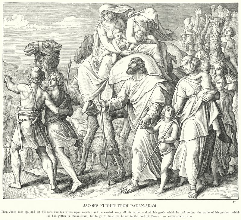 Jakobs Flucht aus Padan-Aram (Stich) von Julius (after) Schnorr von Carolsfeld