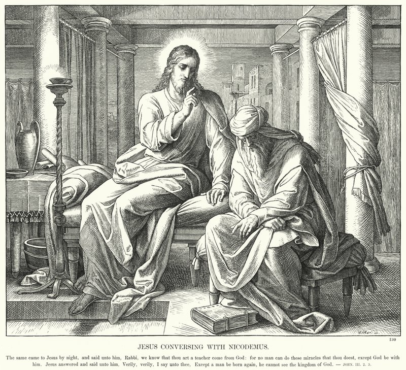 Jesus im Gespräch mit Nikodemus (Gravur) von Julius (after) Schnorr von Carolsfeld