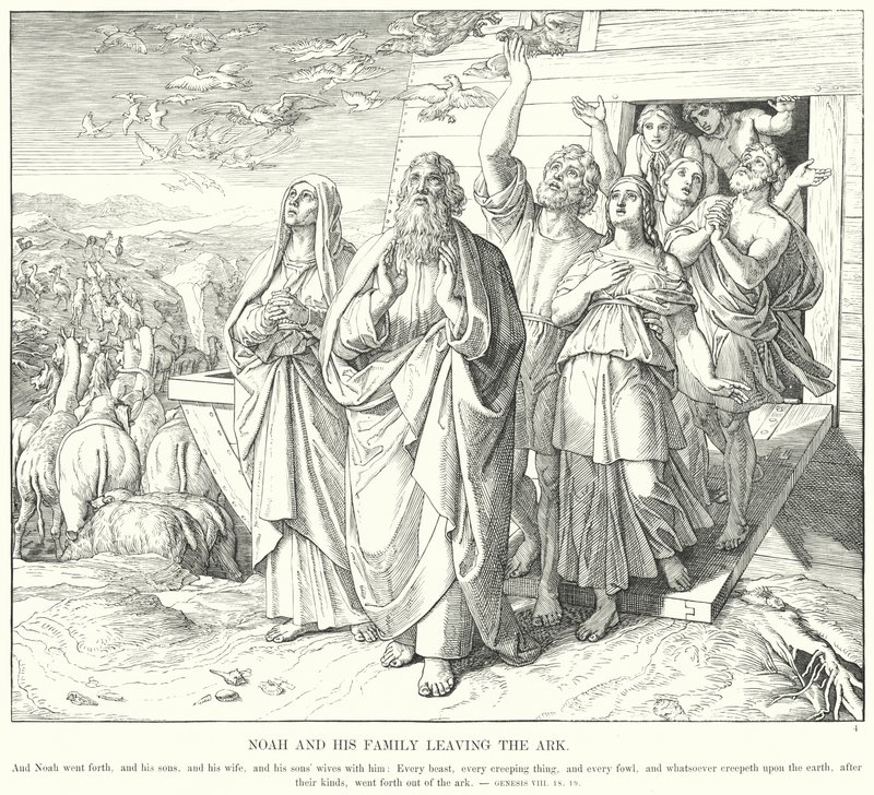Noah und seine Familie verlassen die Arche (Stich) von Julius (after) Schnorr von Carolsfeld