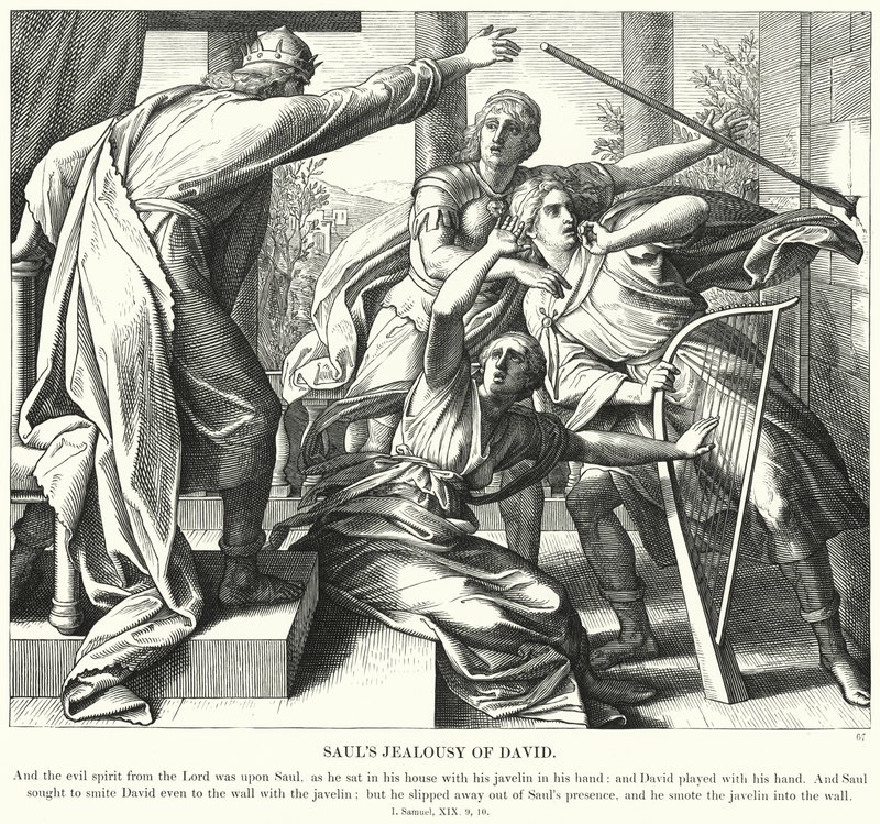 Sauls Eifersucht auf David (Gravur) von Julius (after) Schnorr von Carolsfeld