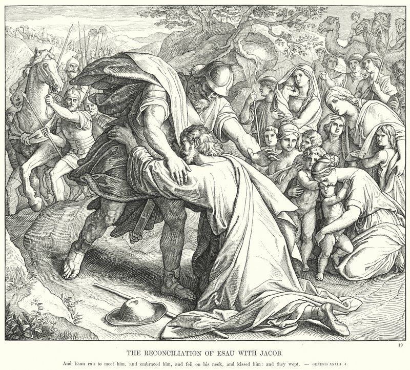 Die Versöhnung von Esau mit Jakob (Stich) von Julius (after) Schnorr von Carolsfeld