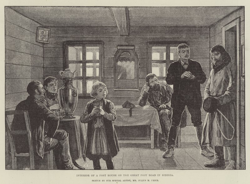 Innenansicht eines Posthauses an der Großen Poststraße in Sibirien von Julius Mandes Price
