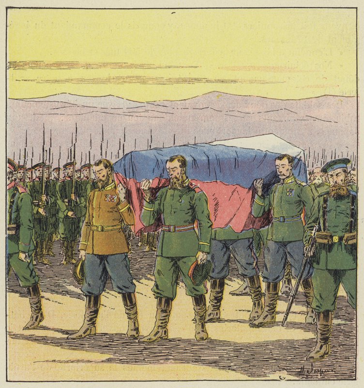 Begräbnis der russischen Verwundeten nach der Schlacht von Vafangou von L. Malespine