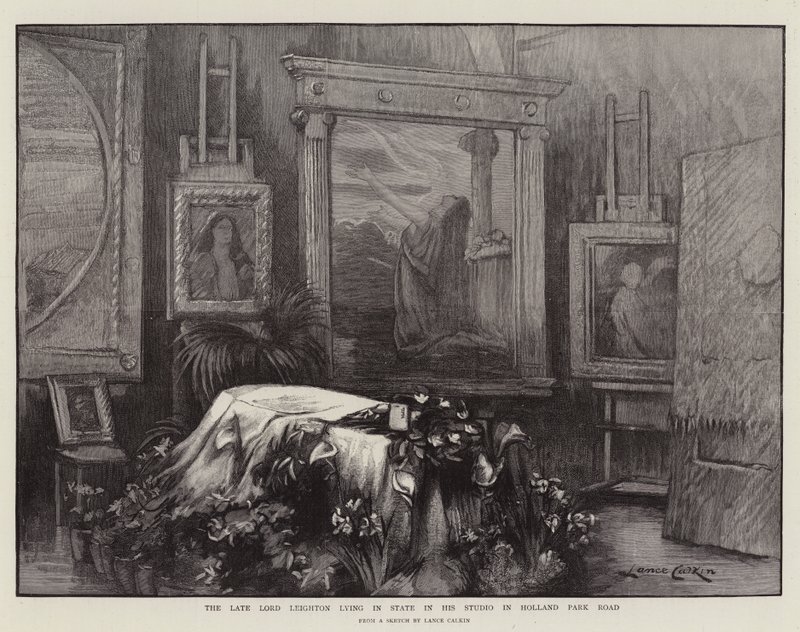 Der verstorbene Lord Leighton aufgebahrt in seinem Studio in der Holland Park Road von Lance Calkin