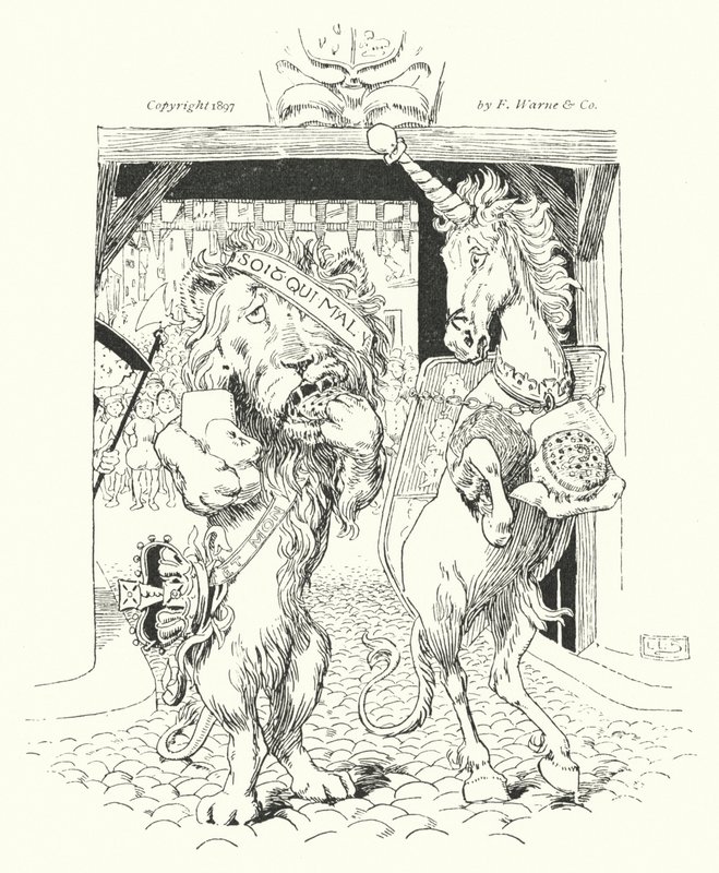 Der Löwe und das Einhorn kämpften um die Krone (Gravur) von Leonard Leslie Brooke
