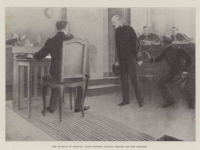 Der Wiederprozess von Dreyfus, Szene zwischen General Mercier und dem Gefangenen von Louis Remy Sabattier