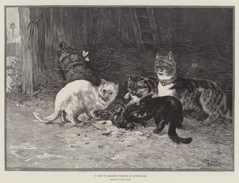 Eine Bande von Attentätern, erschreckt von Schmetterlingen von Louis Wain