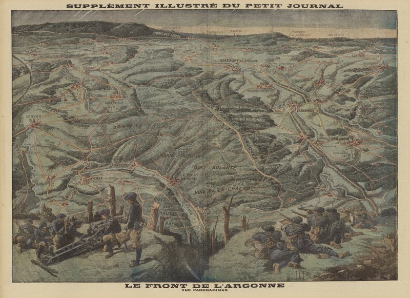 Panoramablick auf den Argonner Waldsektor der Westfront, Erster Weltkrieg von Louis Charles (after) Bombled