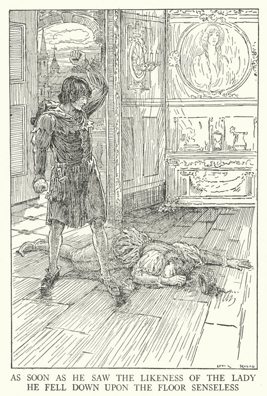Sobald er das Abbild der Dame sah, fiel er bewusstlos zu Boden von Louis John Rhead
