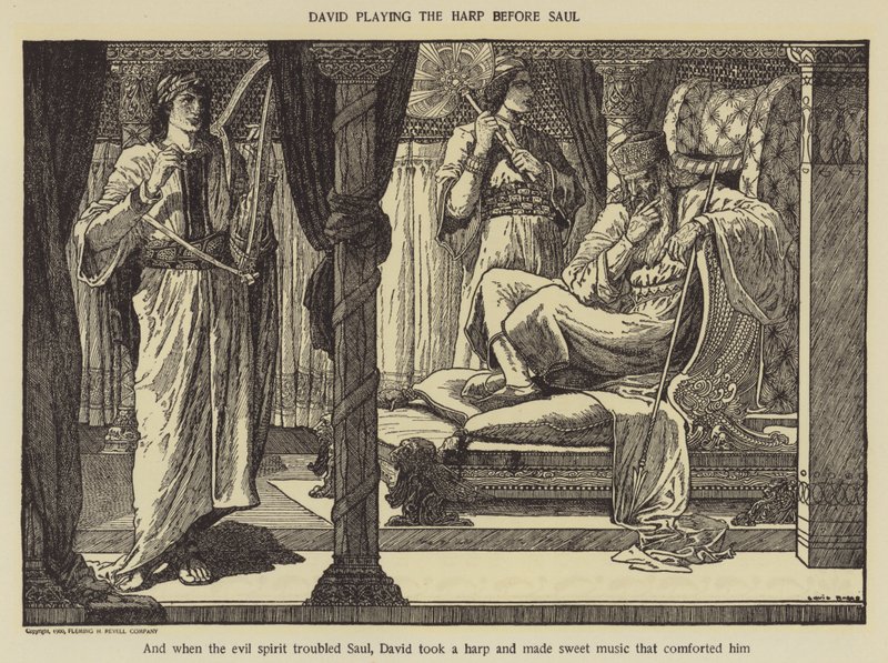 David spielt die Harfe vor Saul von Louis John Rhead