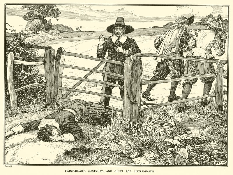 Faint-Heart, Misstrauen und Schuld berauben Little-Faith von Louis John Rhead