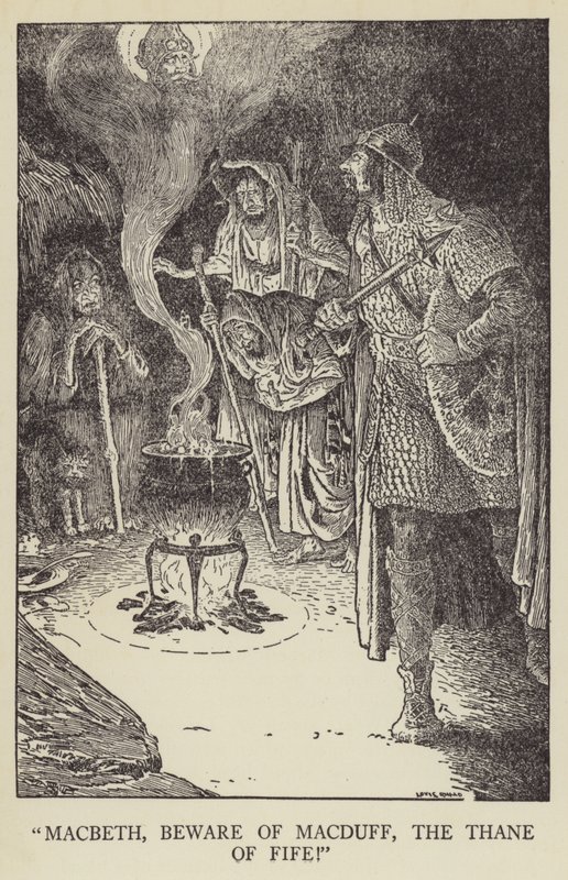 Macbeth, hüte dich vor Macduff, dem Than von Fife! von Louis John Rhead