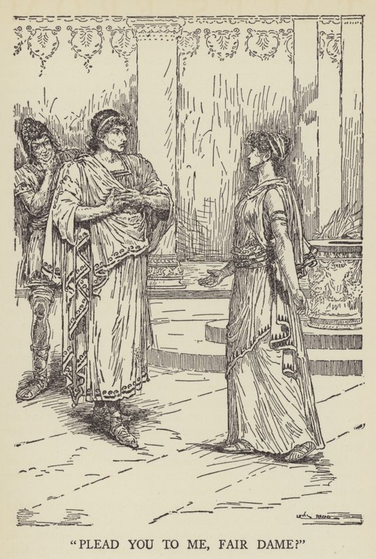 Flehen Sie mich an, schöne Dame? von Louis John Rhead
