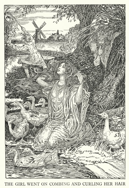 Das Mädchen kämmte und lockte weiter ihr Haar (Lithografie) von Louis John Rhead
