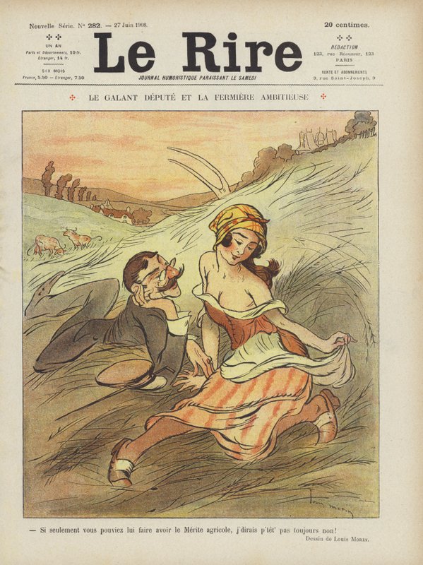 Der galante Abgeordnete und das ehrgeizige Bauernmädchen. Illustration für Le Rire von Louis Morin