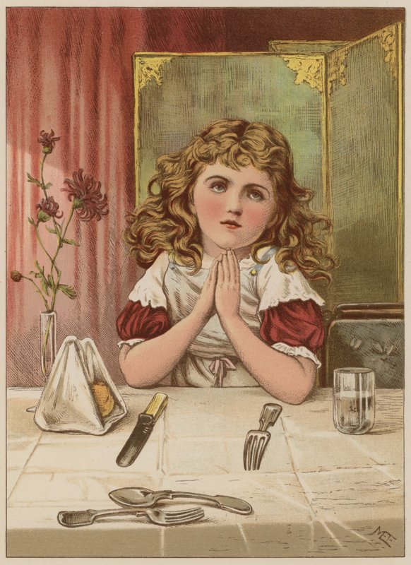 Mädchen spricht Tischgebet vor dem Essen von Mary Ellen Edwards