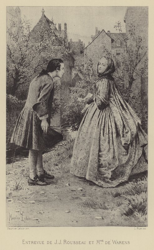 Treffen von Jean-Jacques Rousseau und Madame de Warens (Gravur) von Maurice Leloir