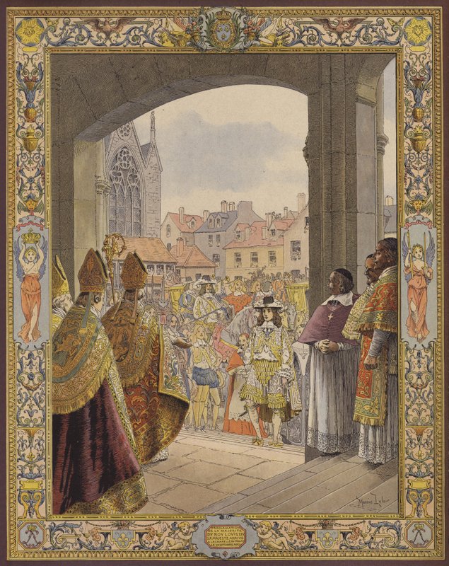 Proklamation der Volljährigkeit von König Ludwig XIV., die Ankunft in der Sainte-Chapelle von Maurice Leloir