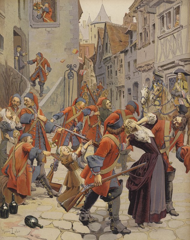 Die Dragonnaden vertreiben eine protestantische Familie von Maurice Leloir