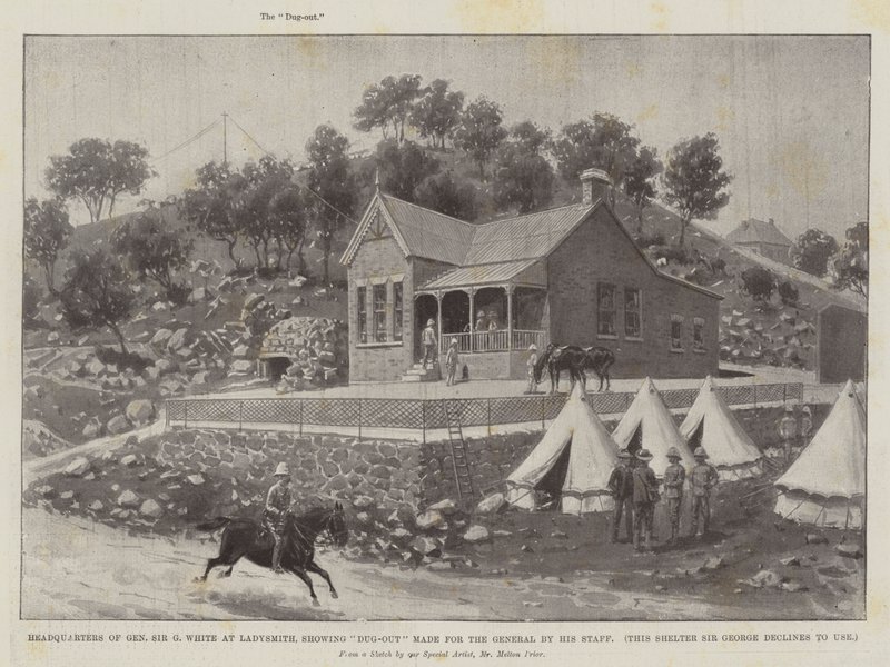 Hauptquartier von General Sir G White in Ladysmith, zeigt den für den General von seinem Stab angelegten Unterstand von Melton Prior
