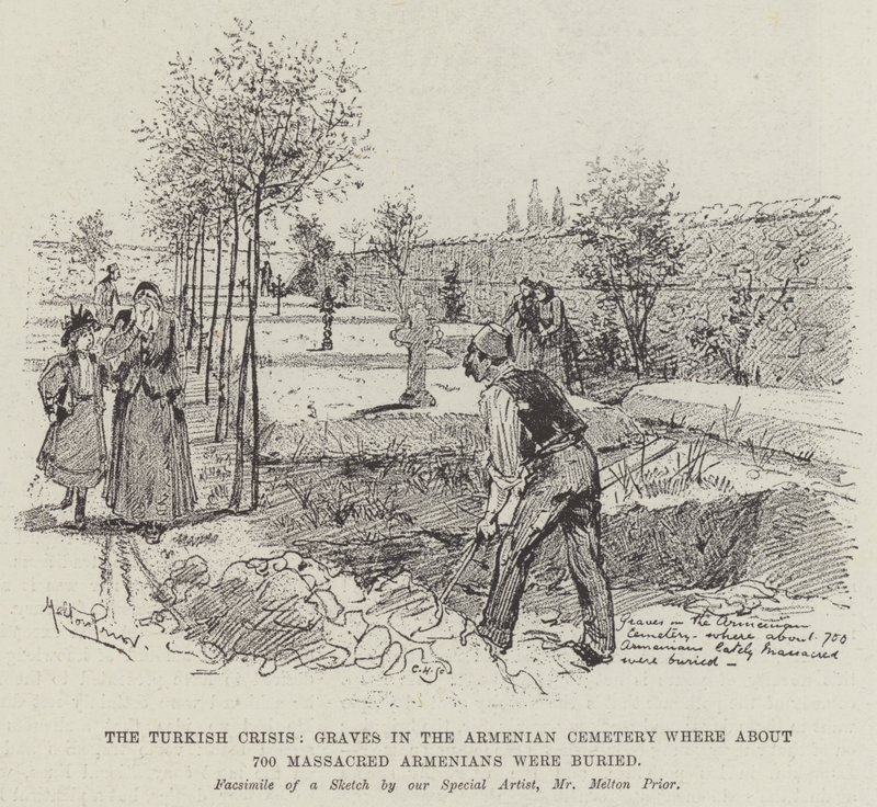Die türkische Krise, Gräber auf dem armenischen Friedhof, wo etwa 700 massakrierte Armenier begraben wurden von Melton Prior