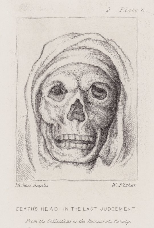 Totenkopf im Jüngsten Gericht von Michelangelo (after) Buonarroti