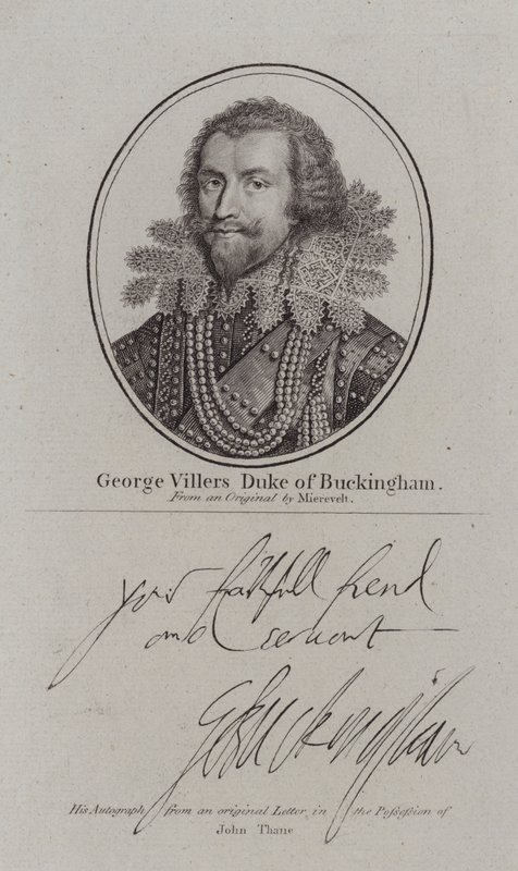 George Villiers, Herzog von Buckingham, englischer Höfling, Politiker und Favorit von König James I (Stich) von Michiel Janszoon van (after) Miereveldt
