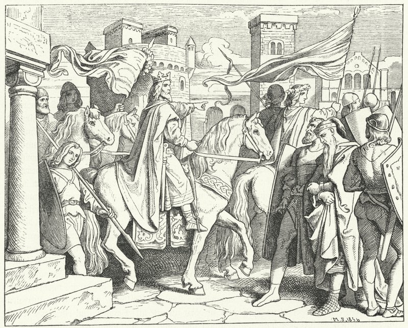 Karl der Große betritt Pavia, 774 (Gravur) von Moritz Ludwig von Schwind