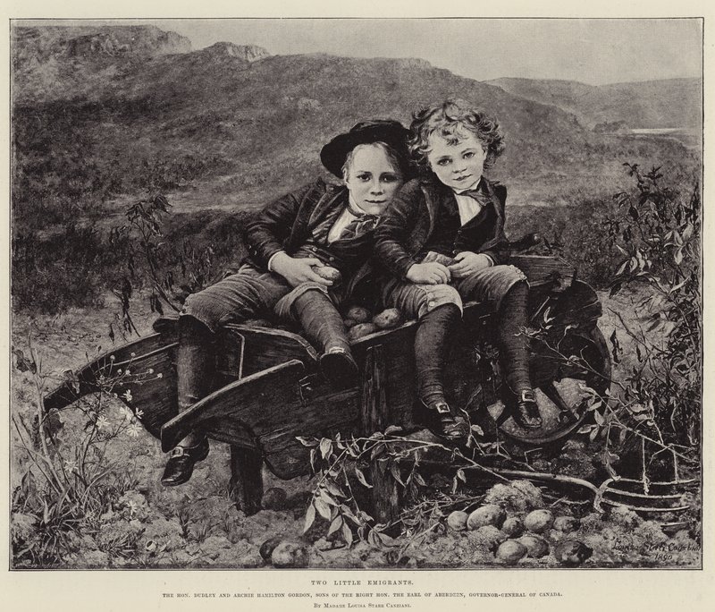 Zwei kleine Auswanderer, der ehrenwerte Dudley und Archie Hamilton Gordon, Söhne des ehrenwerten Earl of Aberdeen, Generalgouverneur von Kanada von Mrs. Louisa Starr Canziani