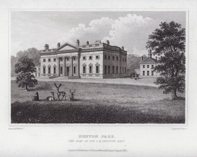 Denton Park, der Sitz von Sir C H Ibbotson von Nathaniel (after) Whittock