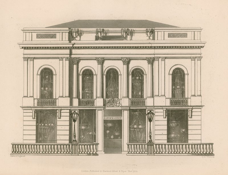 Ladenfront für Hancock und Dixon, Pall Mall East, London von Nathaniel Whittock