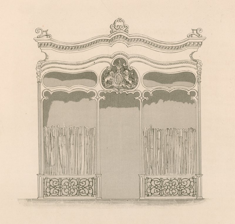 Ladenfront im französischen Louis XIV-Stil für Messrs Sangster, Regenschirm- und Stockhändler, Regent Street, London von Nathaniel Whittock
