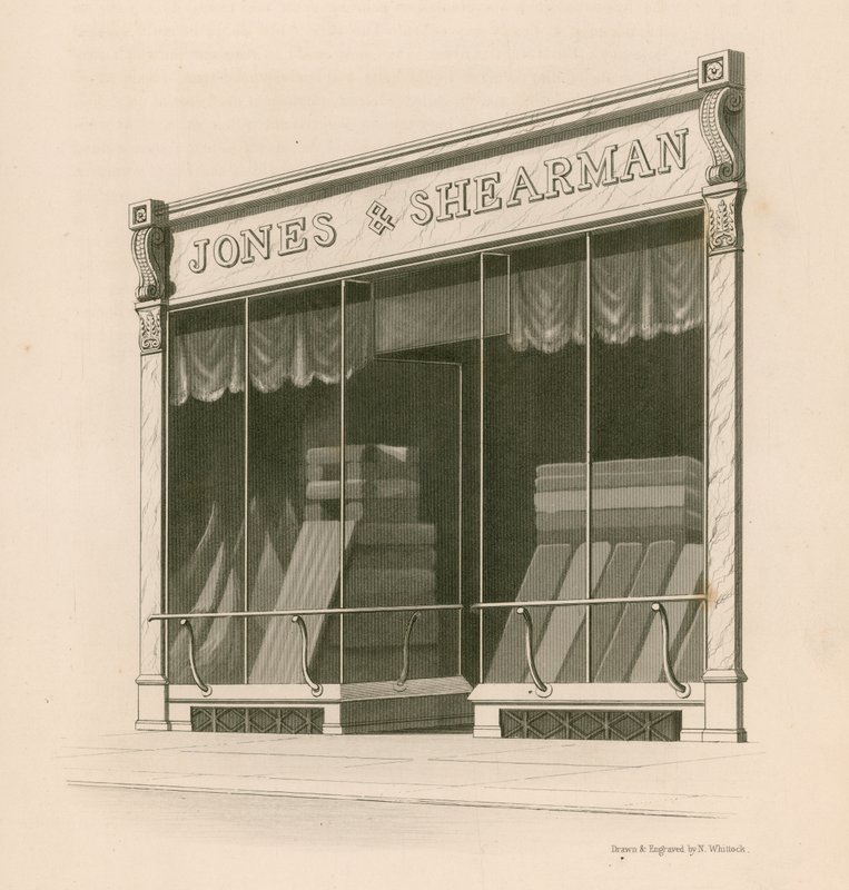 Ladenfront von Messrs Jones und Shearman, Blackfriars Road, London von Nathaniel Whittock