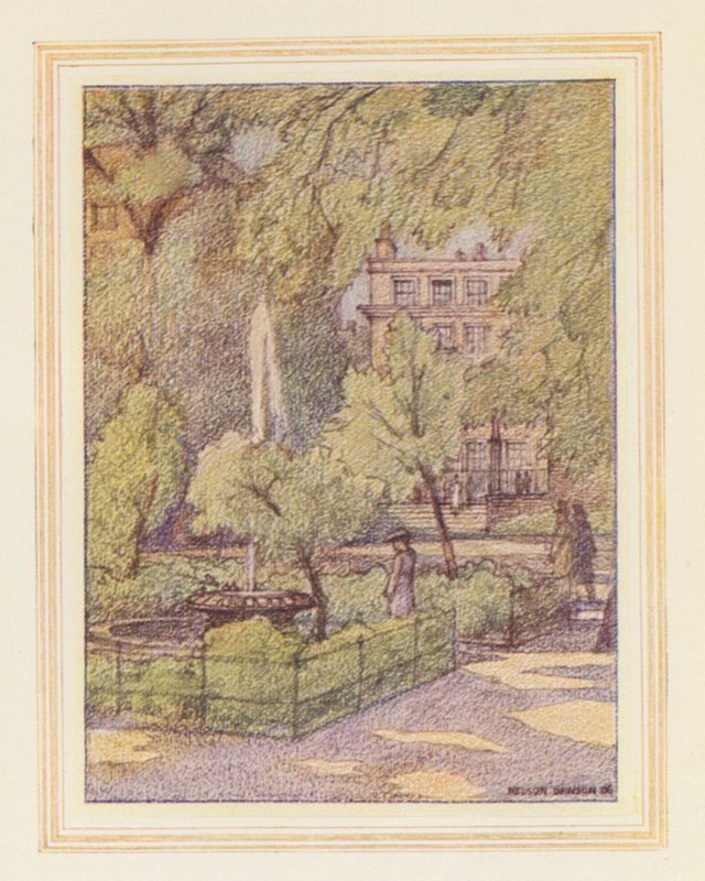 Im Tempelgarten, Fountain Court von Nelson Dawson