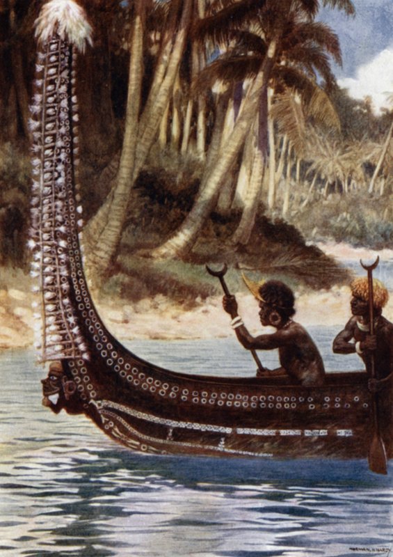 Ein Kanu mit dem "Totoishu", New Georgia, Salomonen von Norman Hardy