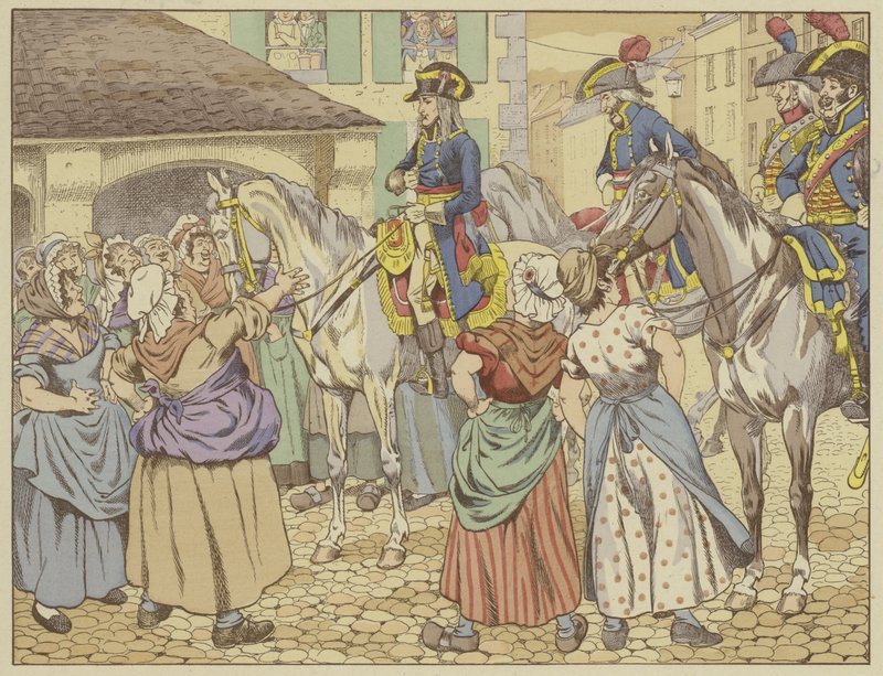 In Paris im Jahr 1795 während einer Hungersnot warf eine Fischfrau Napoleon vor, auf Kosten des Volkes fett zu werden. Lächelnd antwortete er: Schauen Sie mich an und sagen Sie, wer von uns beiden der Dickere ist? von Onfray de Breville Job
