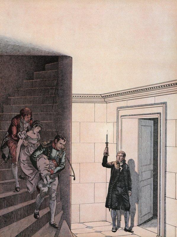 Josephine wird von Napoleon eine Treppe hinuntergeführt von Onfray de Breville Job