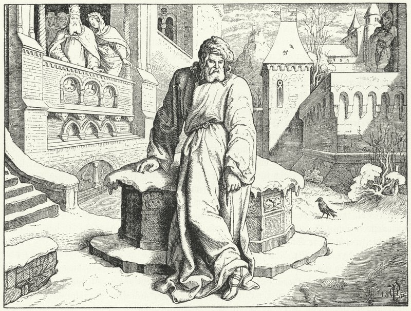 Der Heilige Römische Kaiser Heinrich IV. im Hof der Burg Canossa, Italien, verkleidet als Büßer, um die Vergebung von Papst Gregor VII. zu bitten, 1077 von Oskar Pletsch